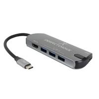 ADAPTADOR HUB CONECTOR USB TIPO C CON 3 PUERTOS USB A HEMBRA / 1 HDMI PERFECT CHOICE - GRIS  / EXISTENCIA 15