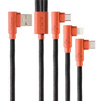 CABLE 3 EN 1 MICROUSB/TIPO C/LIGHTNING HUNE HIEDRA SUSTENTABLE TRENZADO 90ª 1.2M COMPATIBLE CON IPHONE (CORTEZA)  / EXISTENCIA 34