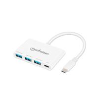 HUB USB-C,MANHATTAN,168434, 3 PTOS A + 1 PTO C PD, 5GBPS, BLANCO  / EXISTENCIA 2
