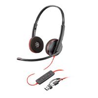 DIADEMA HP POLY 8X228A6 BLACKWIRE C3220 | ALAMBRICA BINAURAL | USB-A USB-C | REDUCCION DE RUIDO CON MICROFONO | CONTROL EN EL CABLE | COLOR NEGRO CON NARANJA / EXISTENCIA 10